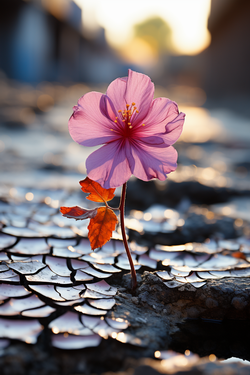 resilient flower growing through cracked pavement