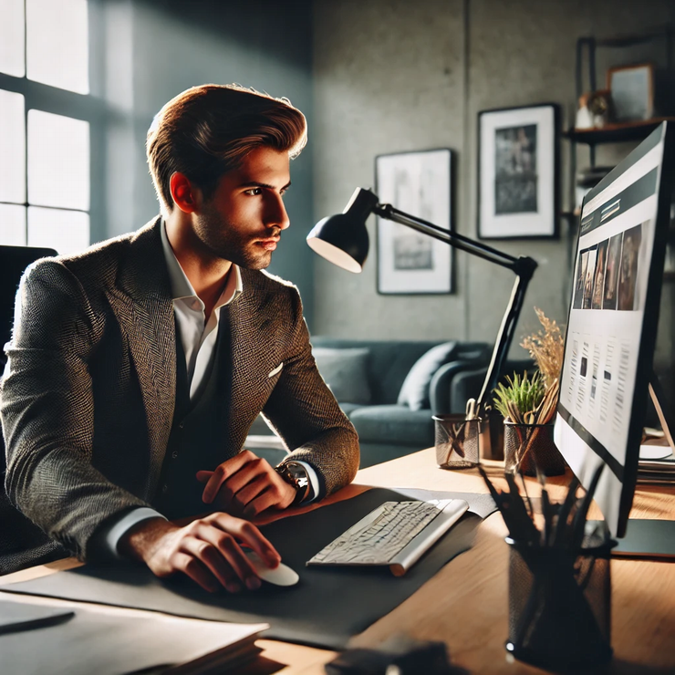 male business owner reading on the difference between strategies and tactics