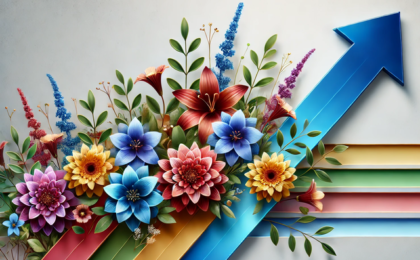 realistic, colorful flowers and slender arrow.